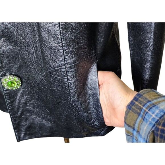 Vintage Y2K Wilsons Structured Leather Blazer Jacket Jewel Buttons Womens Size L - Picture 3 of 9